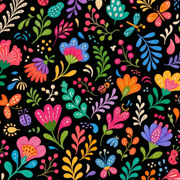 Peel and Stick Wallpaper 23.6in x 9.8ft Colorful Floral Butterflies Leaves Black Contact Paper Mexican Style Self Adhesive Wall Paper for Bedroom Living Room