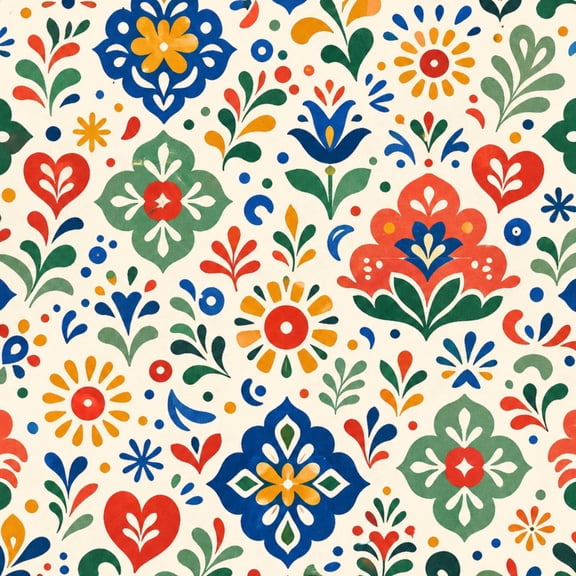 Peel and Stick Wallpaper 23.6in x 9.8ft Colorful Folk Art Floral Symmetrical Motifs White Contact Paper Mexican Style Self Adhesive Wall Paper for Bedroom Living Room