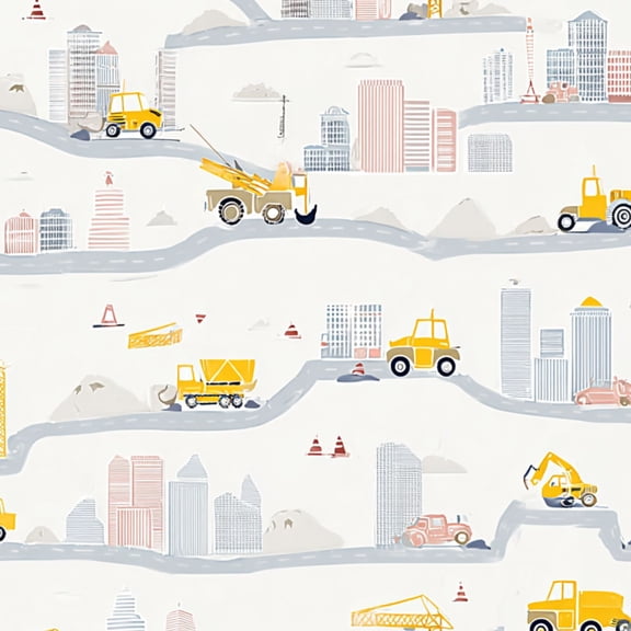 Peel and Stick Wallpaper 23.6in x 9.8ft Construction Vehicles Equipment Road Yellow Contact Paper Vinyl Waterproof Self Adhesive Wall Paper for Bedroom Shelf Cabinet Renter Friendly