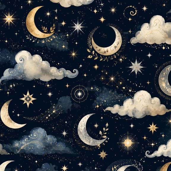 Peel and Stick Wallpaper 23.6in x 9.8ft Crescent Moon Cloud Celestial Gold Stars Deep Navy Night Sky Contact Paper Vinyl Waterproof Self Adhesive Wall Paper for Bedroom Shelf Renter Friendly