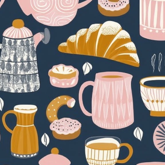 Peel and Stick Wallpaper 23.6in x 9.8ft Cute Bohemian Breakfast Teapots Coffee Cups Croissants Donuts Contact Paper Vinyl Self-Adhesive Removable Wall Paper for Bedroom Kitchen Renter Friendly