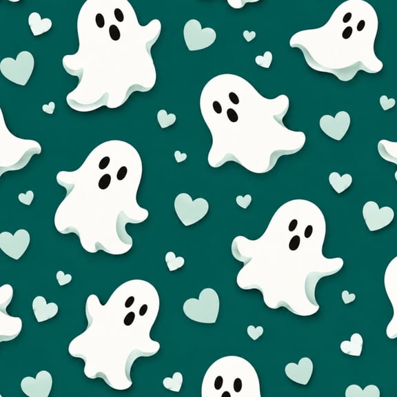 Peel and Stick Wallpaper 23.6in x 9.8ft Cute Ghost Seamless Green Floating Hearts Spooky Kawaii Halloween Contact Paper Vinyl Waterproof Self Adhesive Wall Paper for Bedroom Shelf Cabinet