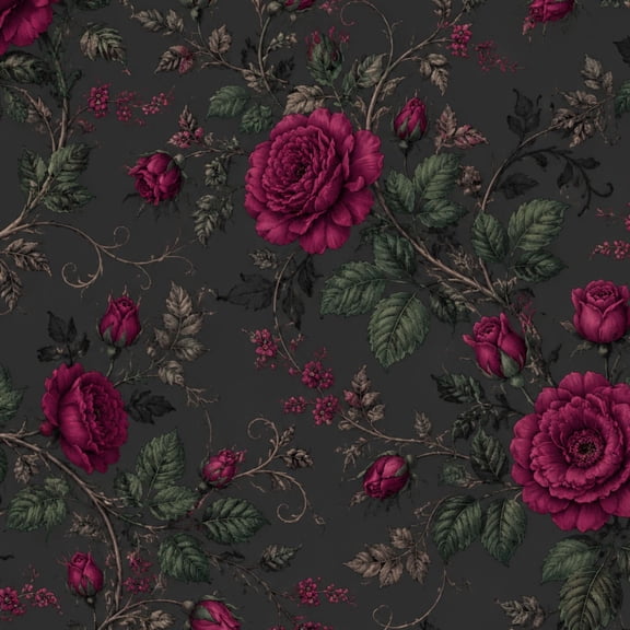 Peel and Stick Wallpaper 23.6in x 9.8ft Dark Vintage Rose Floral Burgundy Blooms Botanical Foliage Charcoal Contact Paper Vinyl Waterproof Self Adhesive Wall Paper for Bedroom Shelf