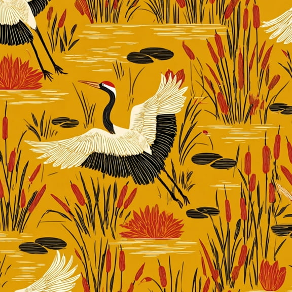 Peel and Stick Wallpaper 23.6in x 9.8ft Elegant Crane Reeds Autumn Colors Gold Red Tones Contact Paper Vinyl Waterproof Self Adhesive Wall Paper for Bedroom Shelf Cabinet Renter Friendly