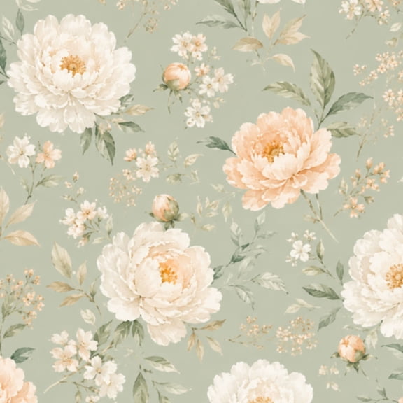Peel and Stick Wallpaper 23.6in x 9.8ft Elegant Cream Peach Peony Floral Green botanical romantic Contact Paper Vinyl Waterproof Self Adhesive Wall Paper for Bedroom Shelf Cabinet Renter Friendly