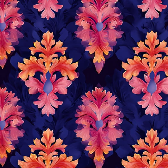 Peel and Stick Wallpaper 23.6in x 9.8ft Elegant Floral Damask Pink Peach Navy Blue Contact Paper Vinyl Waterproof Self Adhesive Wall Paper for Bedroom Shelf Cabinet Renter Friendly