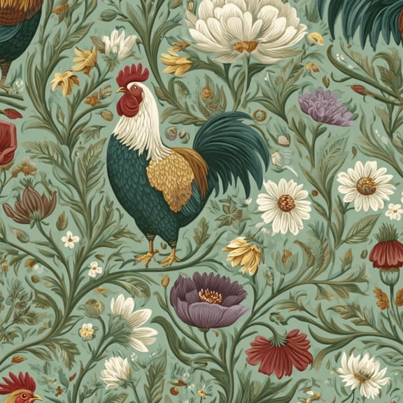 Peel and Stick Wallpaper 23.6in x 9.8ft Farmhouse Roosters Floral Elements Soft Pastel Hues Contact Paper Vinyl Waterproof Self Adhesive Wall Paper for Bedroom Shelf Cabinet Renter Friendly
