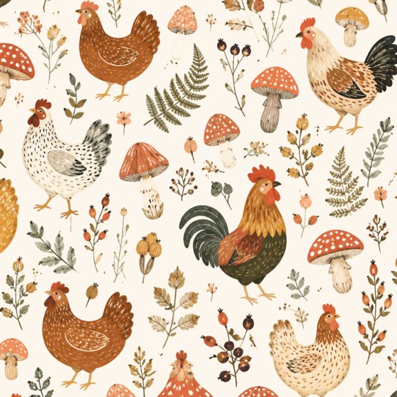 Peel and Stick Wallpaper 23.6in x 9.8ft Farmyard Chicken Mushroom Autumn Botanicals Rustic Hand Contact Paper Vinyl Waterproof Self Adhesive Wall Paper for Bedroom Shelf Cabinet Renter Friendly