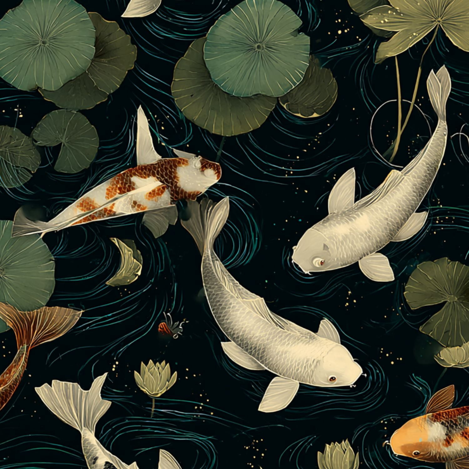 Peel and Stick Wallpaper 23.6in x 9.8ft Fish Swimming Among Water Lilies Plants Contact Paper Vinyl Waterproof Self Adhesive Wall Paper for Bedroom Shelf Cabinet Renter Friendly