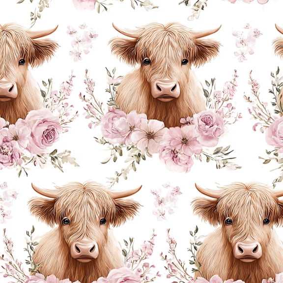 Peel and Stick Wallpaper 23.6in x 9.8ft Fluffy Highland Cow Pink Floral Accents Contact Paper Vinyl Waterproof Self Adhesive Wall Paper for Bedroom Shelf Cabinet Renter Friendly