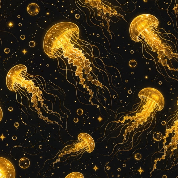 Peel and Stick Wallpaper 23.6in x 9.8ft Golden Jellyfish Glowing Ocean Creatures Black Elegant Fantasy Marine Contact Paper Vinyl Waterproof Self Adhesive Wall Paper for Bedroom Shelf Cabinet