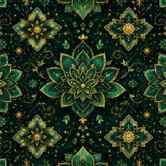 Peel and Stick Wallpaper 23.6in x 9.8ft Green Gold Mandala Floral Symmetrical Geometric Elegant Contact Paper Vinyl Waterproof Self Adhesive Wall Paper for Bedroom Shelf Cabinet