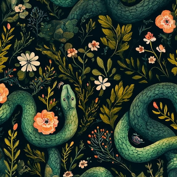 Peel and Stick Wallpaper 23.6in x 9.8ft Green Snake Floral Foliage Dark Contact Paper Vinyl Waterproof Self Adhesive Wall Paper for Bedroom Shelf Cabinet Renter Friendly
