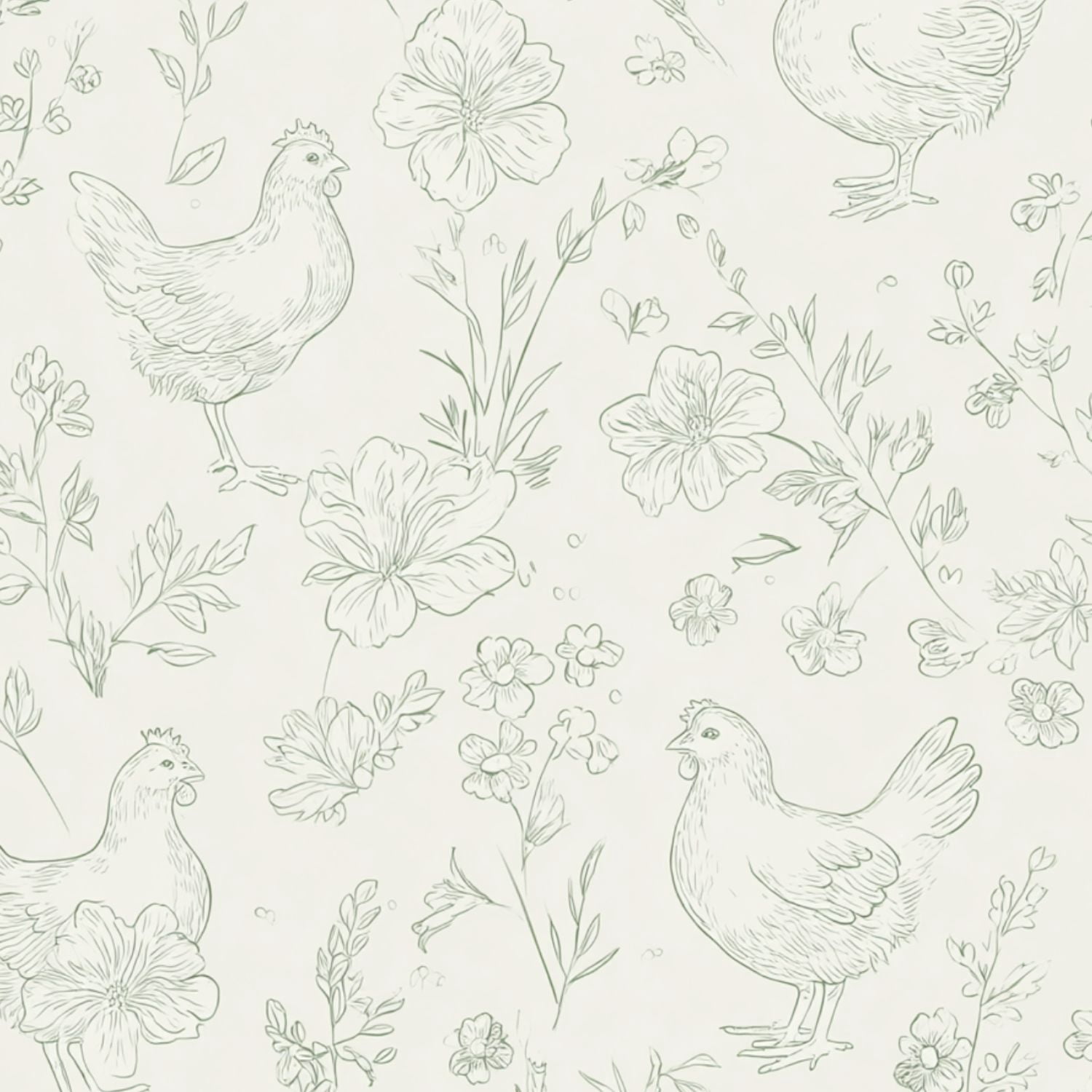 Peel and Stick Wallpaper 23.6in x 9.8ft Hand Drawn Chicken Floral Soft Green Tones Contact Paper Vinyl Waterproof Self Adhesive Wall Paper for Bedroom Shelf Cabinet Renter Friendly