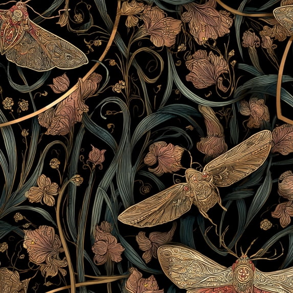 Peel and Stick Wallpaper 23.6in x 9.8ft Intricate Moth Lily Stems Metallic Ink Contact Paper Vinyl Waterproof Self Adhesive Wall Paper for Bedroom Shelf Cabinet Renter Friendly