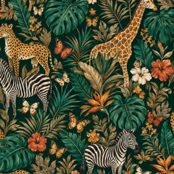 Peel and Stick Wallpaper 23.6in x 9.8ft Jungle Safari Leopard Giraffe Zebra Butterflies Tropical Greenery Contact Paper Vinyl Waterproof Self Adhesive Wall Paper for Bedroom Shelf Cabinet