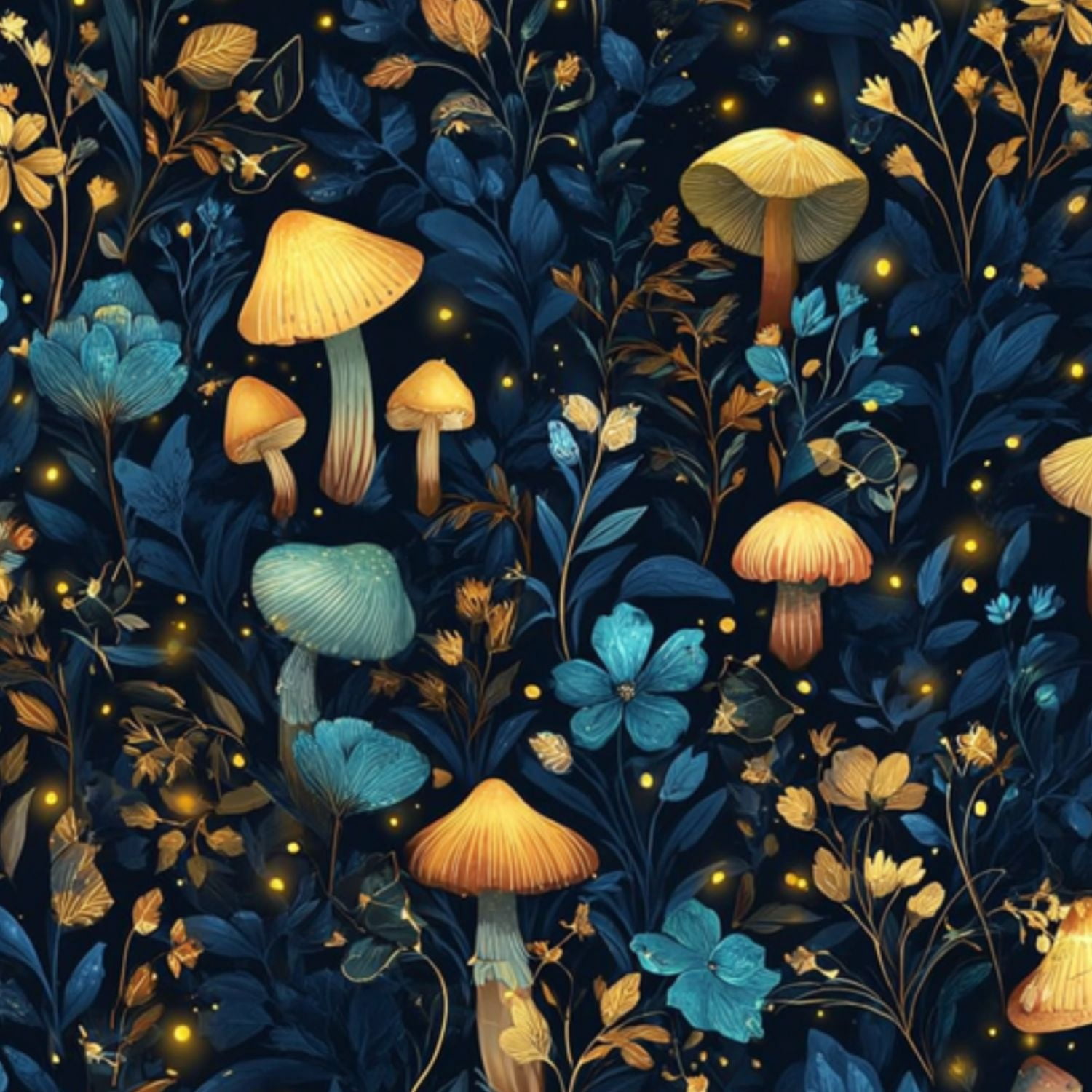 Peel and Stick Wallpaper 23.6in x 9.8ft Magical Forest Glowing Mushrooms Wildflowers Blue Gold Contact Paper Vinyl Self-Adhesive Removable Wall Paper for Bedroom Kitchen Cabinet Renter Friendly