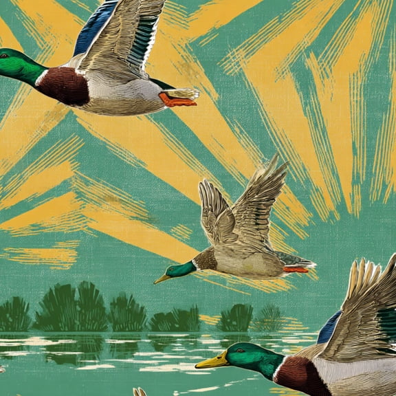 Peel and Stick Wallpaper 23.6in x 9.8ft Mallard Ducks Bright Yellow Sunburst Green Contact Paper Vinyl Waterproof Self Adhesive Wall Paper for Bedroom Shelf Cabinet Renter Friendly