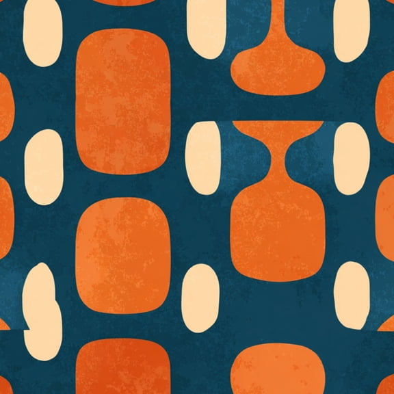 Peel and Stick Wallpaper 23.6in x 9.8ft Mid century modern age blue orange cream Ideal Contact Paper Vinyl Waterproof Self Adhesive Wall Paper for Bedroom Shelf Cabinet Renter Friendly