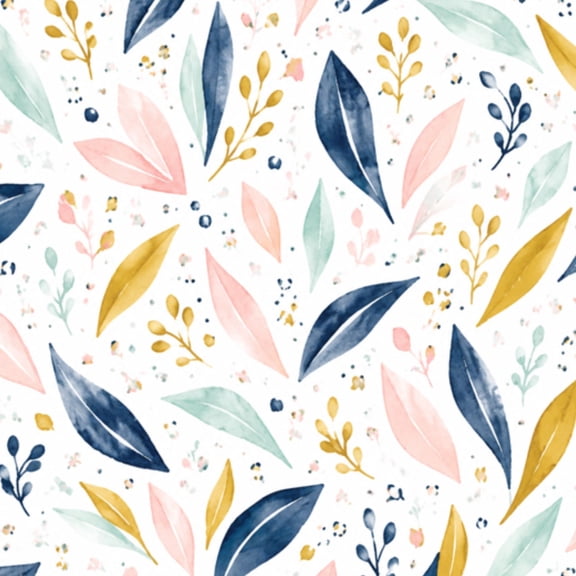 Peel and Stick Wallpaper 23.6in x 9.8ft Modern Botanical Watercolor Pink Gold Mint Navy Leaves Contact Paper Vinyl Waterproof Self Adhesive Wall Paper for Bedroom Shelf Cabinet Renter Friendly
