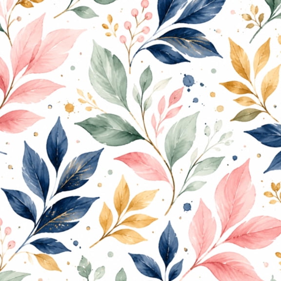 Peel and Stick Wallpaper 23.6in x 9.8ft Modern Botanical Watercolor Pink Gold Mint Navy Leaves Contact Paper Vinyl Waterproof Self Adhesive Wall Paper for Bedroom Shelf Cabinet Renter Friendly