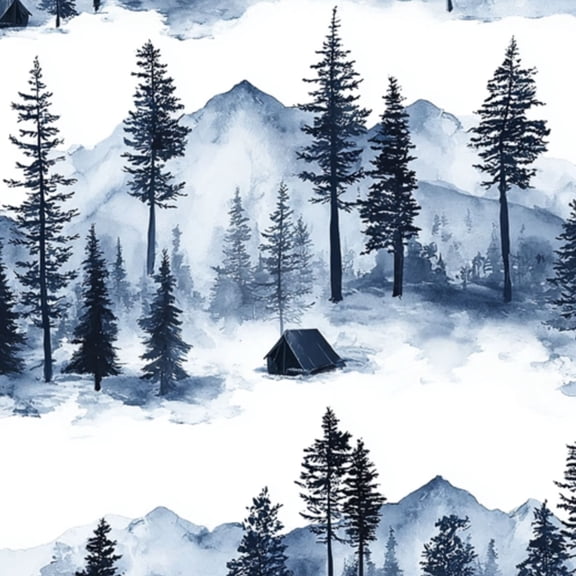Peel and Stick Wallpaper 23.6in x 9.8ft Mountain Landscape Pine Trees Tent Blue Watercolor Style Contact Paper Vinyl Self-Adhesive Removable Wall Paper for Bedroom DIY Home Decor Renter Friendly