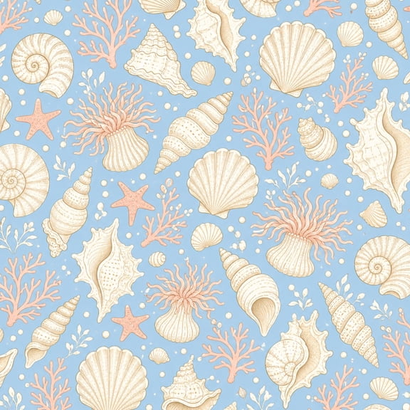 Peel and Stick Wallpaper 23.6in x 9.8ft Nautical Seashell Coral White Blue Contact Paper Vinyl Waterproof Self Adhesive Wall Paper for Bedroom Shelf Cabinet Renter Friendly