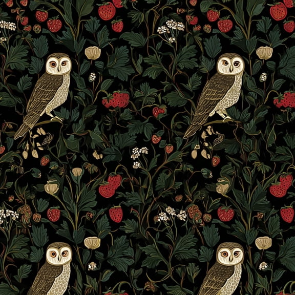 Peel and Stick Wallpaper 23.6in x 9.8ft Owls Strawberries Floral Vines Dark Contact Paper Vinyl Waterproof Self Adhesive Wall Paper for Bedroom Shelf Cabinet Renter Friendly
