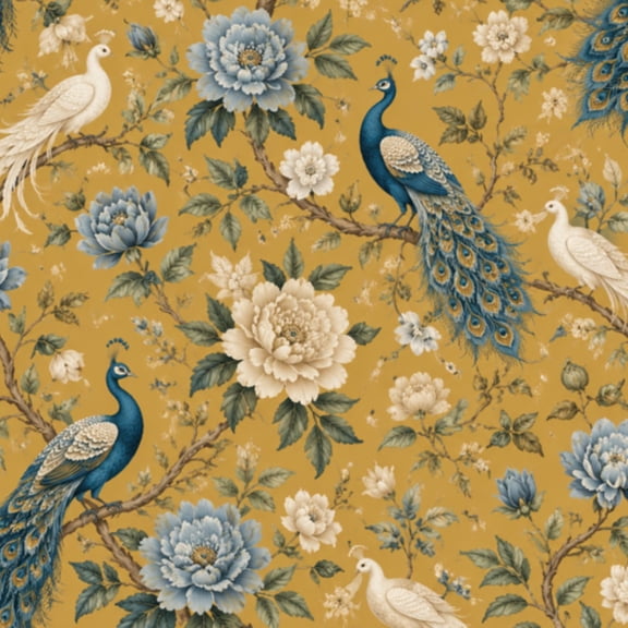Peel and Stick Wallpaper 23.6in x 9.8ft Peacock White Birds Floral Vines Golden Vintage Contact Paper Vinyl Waterproof Self Adhesive Wall Paper for Bedroom Shelf Cabinet Renter Friendly