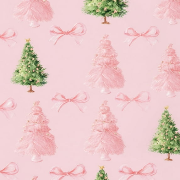 Peel and Stick Wallpaper 23.6in x 9.8ft Pink Green Christmas Trees Bows Soft Pink Contact Paper Vinyl Self-Adhesive Removable Wall Paper for Bedroom DIY Home Decor Renter Friendly