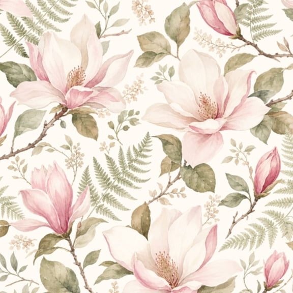 Peel and Stick Wallpaper 23.6in x 9.8ft Pink Magnolia Floral Green Leaves Ferns Contact Paper Vinyl Waterproof Self Adhesive Wall Paper for Bedroom Shelf Cabinet Renter Friendly