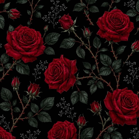 Peel and Stick Wallpaper 23.6in x 9.8ft Red Roses Green Leaves Black Contact Paper Vinyl Waterproof Self Adhesive Wall Paper for Bedroom Shelf Cabinet Renter Friendly