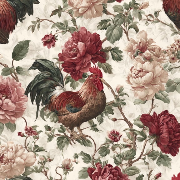 Peel and Stick Wallpaper 23.6in x 9.8ft Rustic Floral Vintage Roosters Twisting Vines Farmhouse Contact Paper Vinyl Waterproof Self Adhesive Wall Paper for Bedroom Shelf Cabinet Renter Friendly