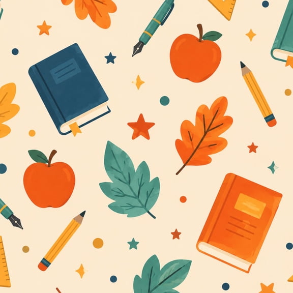 Peel and Stick Wallpaper 23.6in x 9.8ft Seamless Books Autumn Leaves Apples Stationery Beige Contact Paper Vinyl Waterproof Self Adhesive Wall Paper for Classroom Shelf Cabinet Renter Friendly