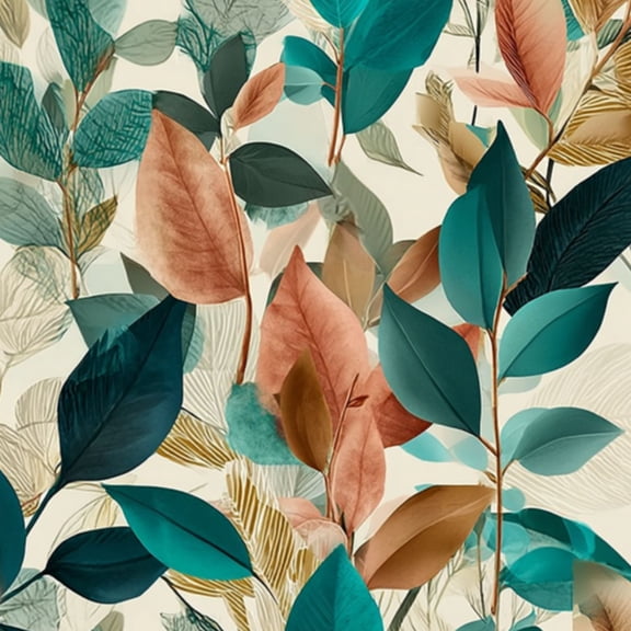 Peel and Stick Wallpaper 23.6in x 9.8ft Seamless Botanical Teal Rust Leaves Light Contact Paper Vinyl Self-Adhesive Removable Wall Paper for Bedroom DIY Home Decor Renter Friendly