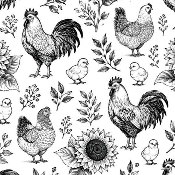 Peel and Stick Wallpaper 23.6in x 9.8ft Seamless Chicken rooster hen sunflowers Farmhouse Contact Paper Vinyl Waterproof Self Adhesive Wall Paper for Bedroom Shelf Cabinet Renter Friendly
