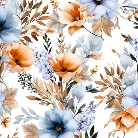 Peel and Stick Wallpaper 23.6in x 9.8ft Seamless Floral Blue Orange Watercolor Flowers Leaves Contact Paper Vinyl Self-Adhesive Removable Wall Paper for Bedroom Kitchen Cabinet Renter Friendly