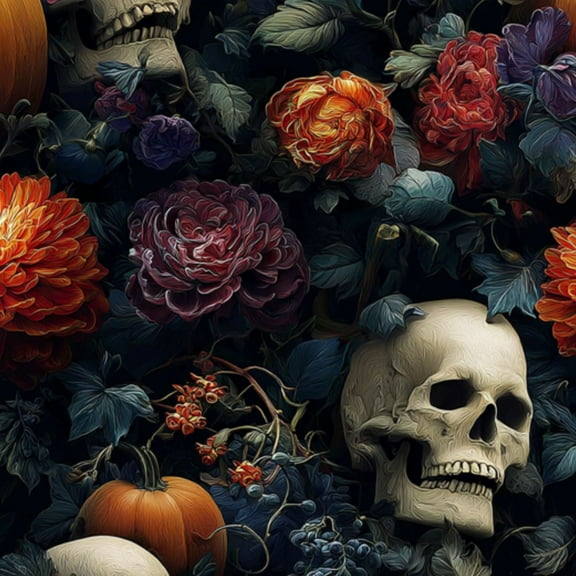 Peel and Stick Wallpaper 23.6in x 9.8ft Skulls Autumn Flowers Pumpkins Grapes Dark Floral Arrangement Contact Paper Vinyl Self-Adhesive Removable Wall Paper for Bedroom DIY Decor Renter Friendly