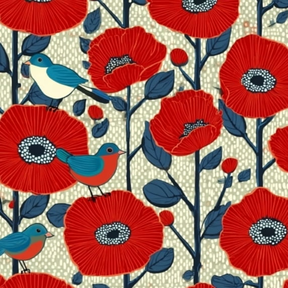 Peel and Stick Wallpaper 23.6in x 9.8ft Vibrant Red Bluebirds Floral Cream Contact Paper Vinyl Self-Adhesive Removable Wall Paper for Bedroom DIY Home Decor Renter Friendly