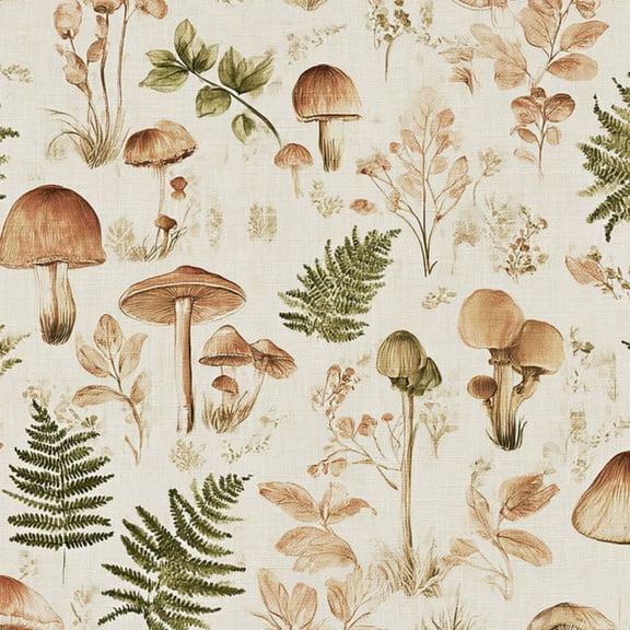 Peel and Stick Wallpaper 23.6in x 9.8ft Vintage Botanical Mushroom Fern Beige Linen Contact Paper Vinyl Waterproof Self Adhesive Wall Paper for Bedroom Shelf Cabinet Renter Friendly