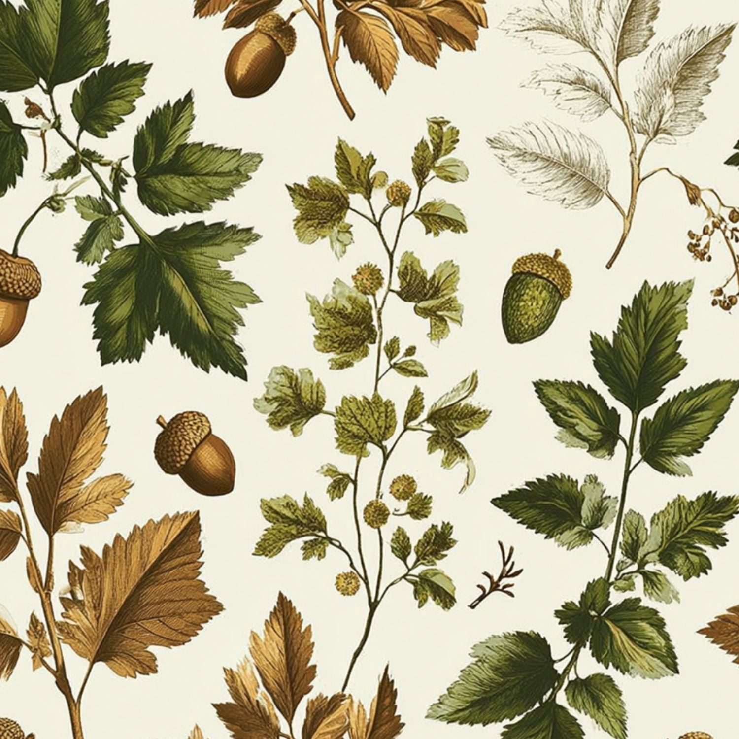 Peel and Stick Wallpaper 23.6in x 9.8ft Vintage Botanical Oak Leaves Acorns Cream Contact Paper Vinyl Waterproof Self Adhesive Wall Paper for Bedroom Shelf Cabinet Renter Friendly