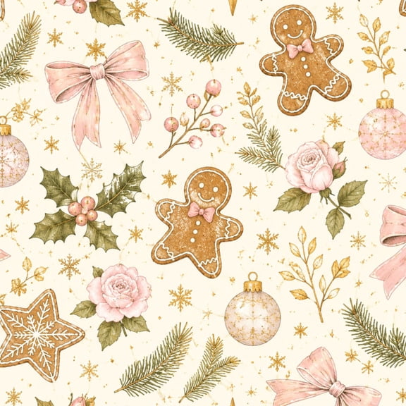 Peel and Stick Wallpaper 23.6in x 9.8ft Vintage Christmas Gingerbread Men Pink Bows Holly Leaves Contact Paper Vinyl Waterproof Self Adhesive Wall Paper for Bedroom Christmas Decor