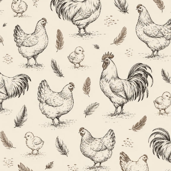 Peel and Stick Wallpaper 23.6in x 9.8ft Vintage Farm Chicken Seamless Roosters Hens Chicks Feathers Contact Paper Vinyl Waterproof Self Adhesive Wall Paper for Bedroom Shelf Cabinet Renter Friendly