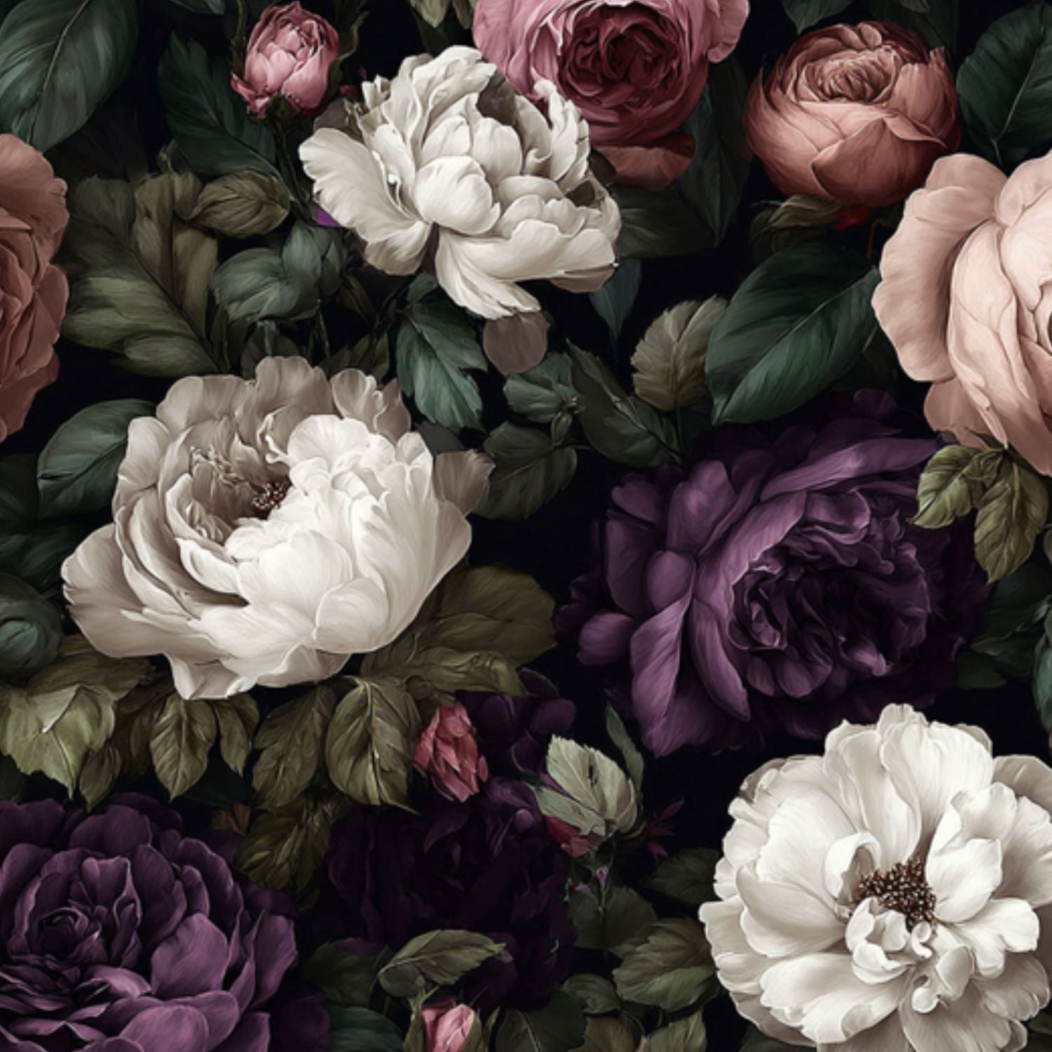 Peel and Stick Wallpaper 23.6in x 9.8ft Vintage Floral Rich Purple Pink White Roses Dark Contact Paper Vinyl Self-Adhesive Removable Wall Paper for Bedroom DIY Home Decor Renter Friendly