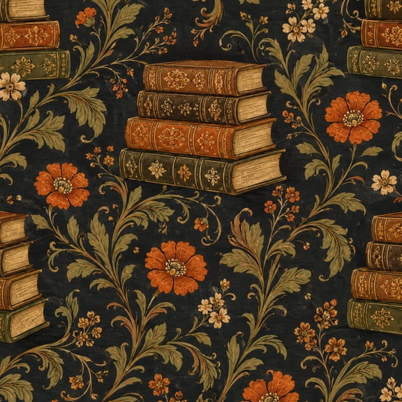 Peel and Stick Wallpaper 23.6in x 9.8ft Vintage Floral Stacked Books Dark Contact Paper Vinyl Waterproof Self Adhesive Wall Paper for Bedroom Shelf Cabinet Renter Friendly
