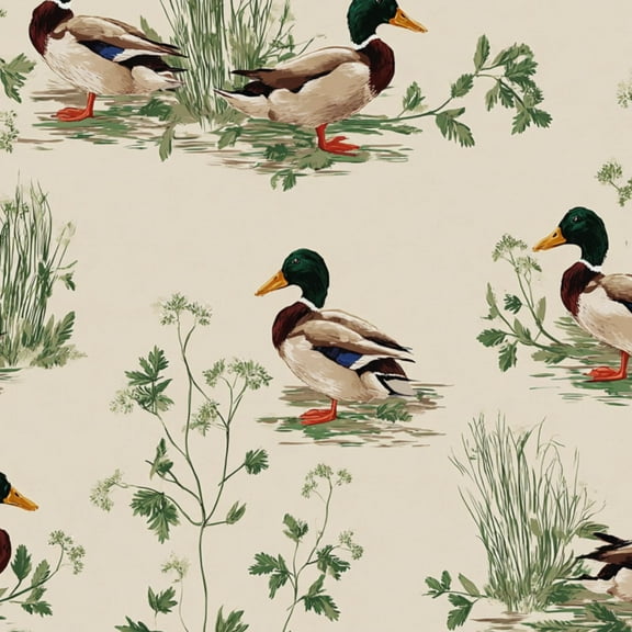 Peel and Stick Wallpaper 23.6in x 9.8ft Vintage Mallard Duck Botanical Beige Contact Paper Vinyl Waterproof Self Adhesive Wall Paper for Bedroom Shelf Cabinet Renter Friendly