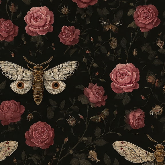 Peel and Stick Wallpaper 23.6in x 9.8ft Vintage Moths Roses Floral Dark Contact Paper Vinyl Waterproof Self Adhesive Wall Paper for Bedroom Shelf Cabinet Renter Friendly