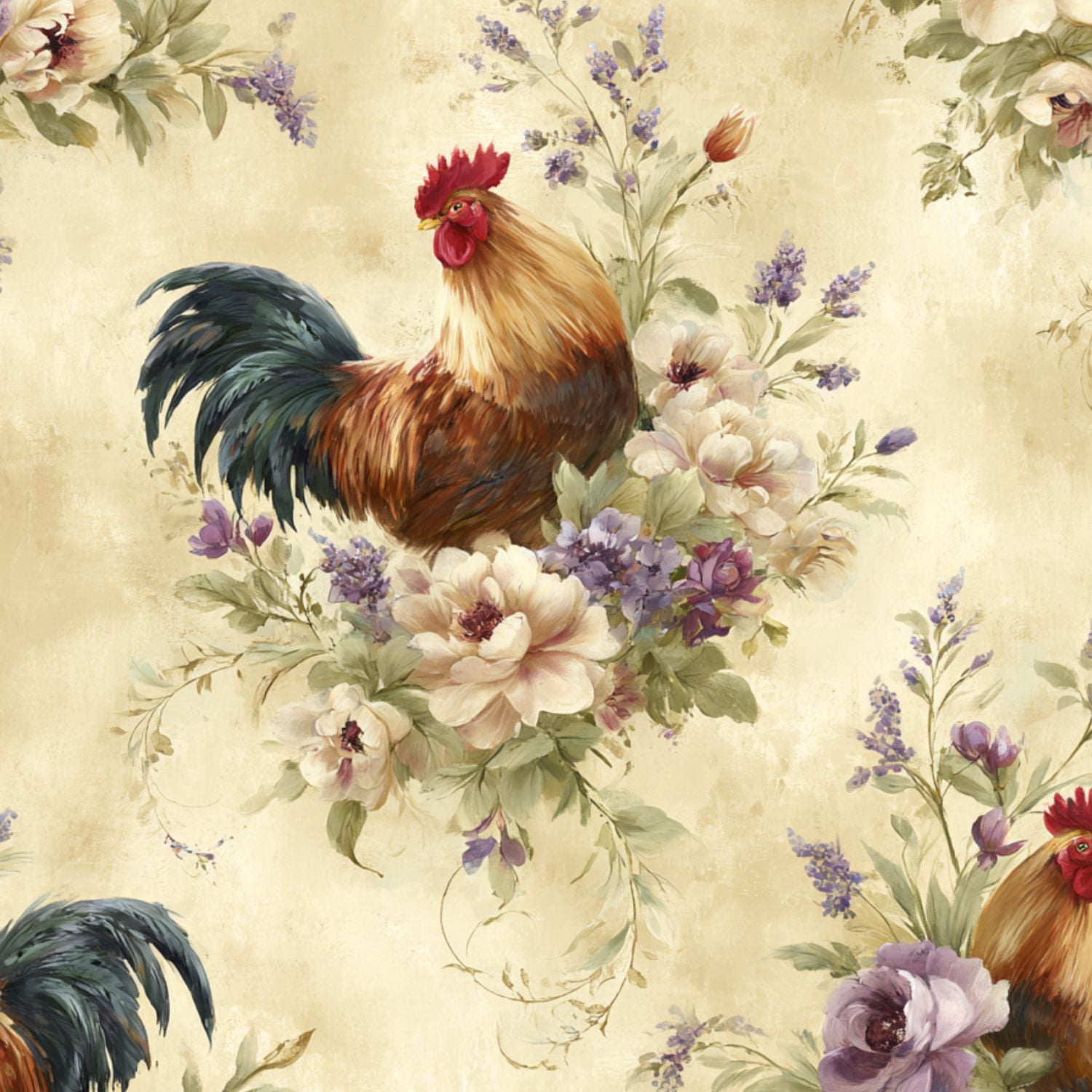 Peel and Stick Wallpaper 23.6in x 9.8ft Vintage Rooster Wildflower Country Pale Yellow Farmhouse Contact Paper Vinyl Waterproof Self Adhesive Wall Paper for Bedroom Shelf Cabinet Renter Friendly