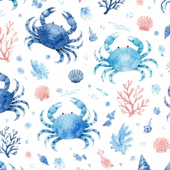 Peel and Stick Wallpaper 23.6in x 9.8ft Watercolor Blue Turquoise Crabs Coral Seashells White Contact Paper Vinyl Waterproof Self Adhesive Wall Paper for Bedroom Shelf Cabinet Renter Friendly