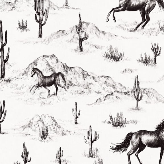 Peel and Stick Wallpaper 23.6in x 9.8ft Western Desert Landscape Horses Black White Sketch Contact Paper Vinyl Waterproof Self Adhesive Wall Paper for Bedroom Shelf Cabinet Renter Friendly